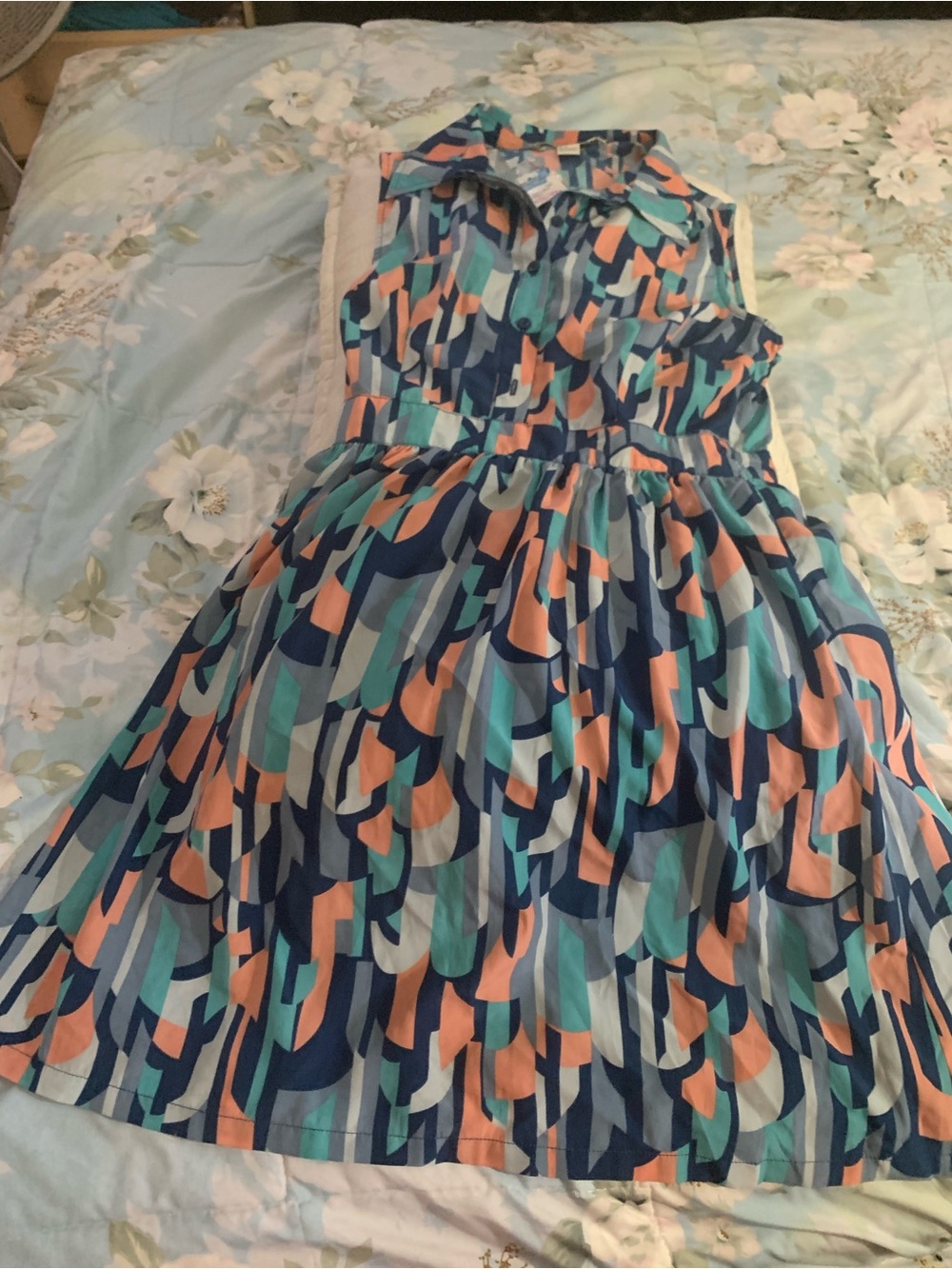 Forever 21 Sleeveless Geometric Dress - Navy, Teal & Peach